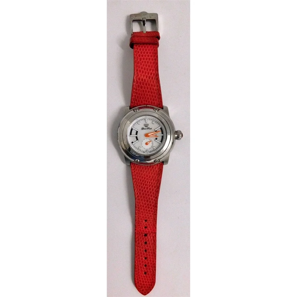 Glam Rock‎ GR30003 Large Silver Face Watch Red Reptile Leather Strap
